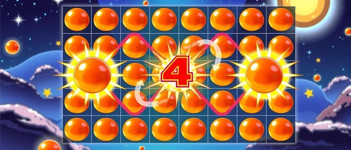 Gulab Jamun Galaxy match-3 grid showing a combo of 4 gulab jamuns creating a bomb power-up