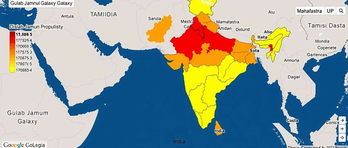 Gulab Jamun Galaxy regional download map of India showing highest popularity in Maharashtra, UP, and Tamil Nadu